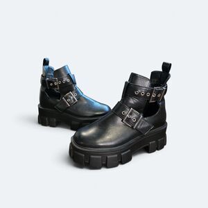Truffle Collection Black Chunky Platform Cutout Boots Size US 6.5 EU 37